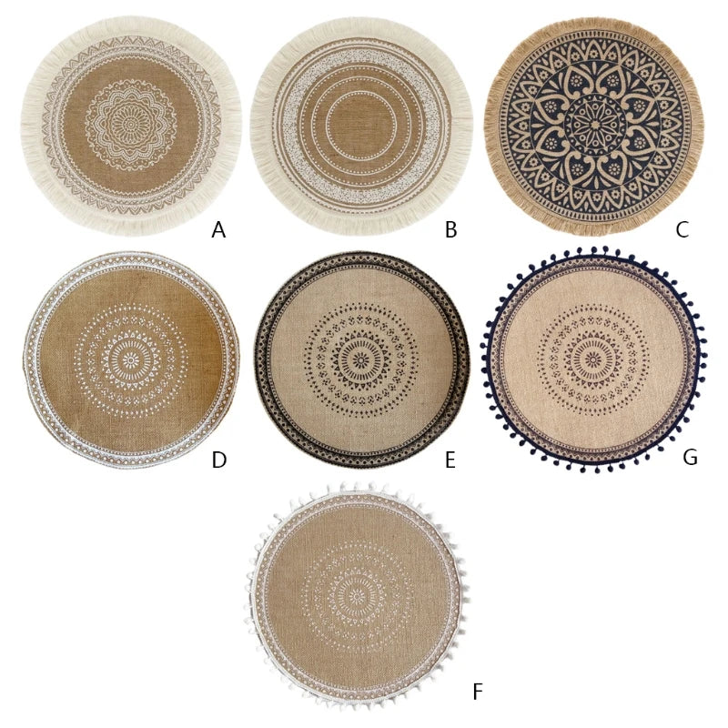 Hemasa Set of 4 Boho Round Jute Woven Place Mats Dining Room Kitchen Table Decor.