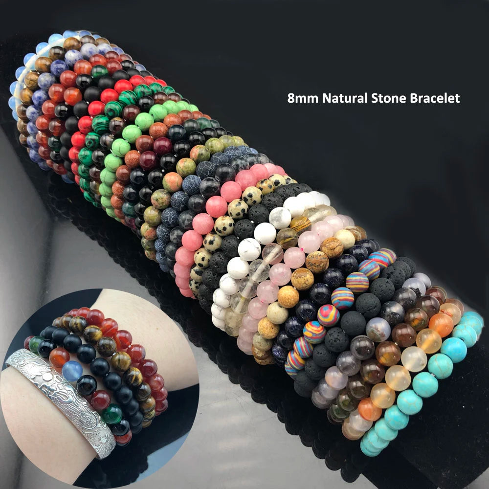 Hemasa 8mm Lava Natural Stone Beads  Stretchable Bracelet