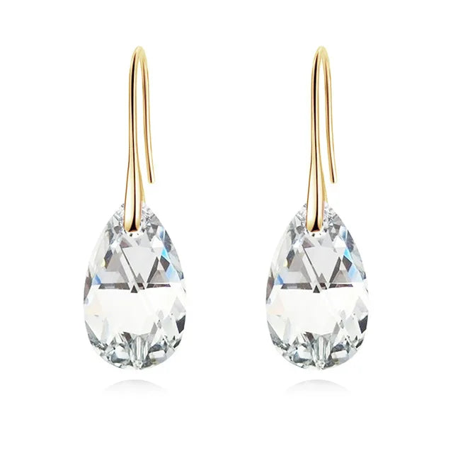 Korean Pear-shaped Drop Earrings Genuine Crystal from Austria Rhinestone Dangle for Women Party Silver Color Big Pendant Jewelry