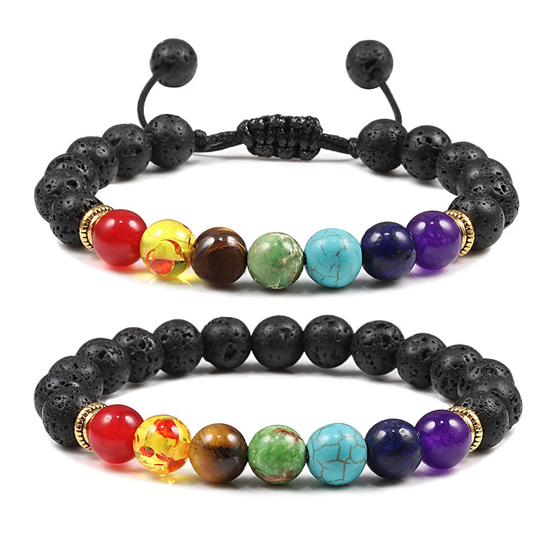 Hemasa 7 Chakra Bracelet Men Black Lava Tiger Eye Stones Healing Balance Beads Reiki Buddha Prayer Natural Stone Yoga Bracelets Bangles
