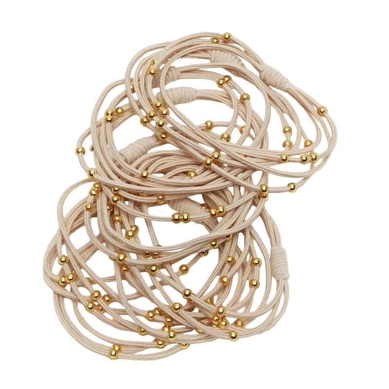 Tejesa 10PCS Korean Women Elastic Hair Rubber Bands  for Girs /Golden Plated Beads Hair Scruchies Hair Tie/Holder