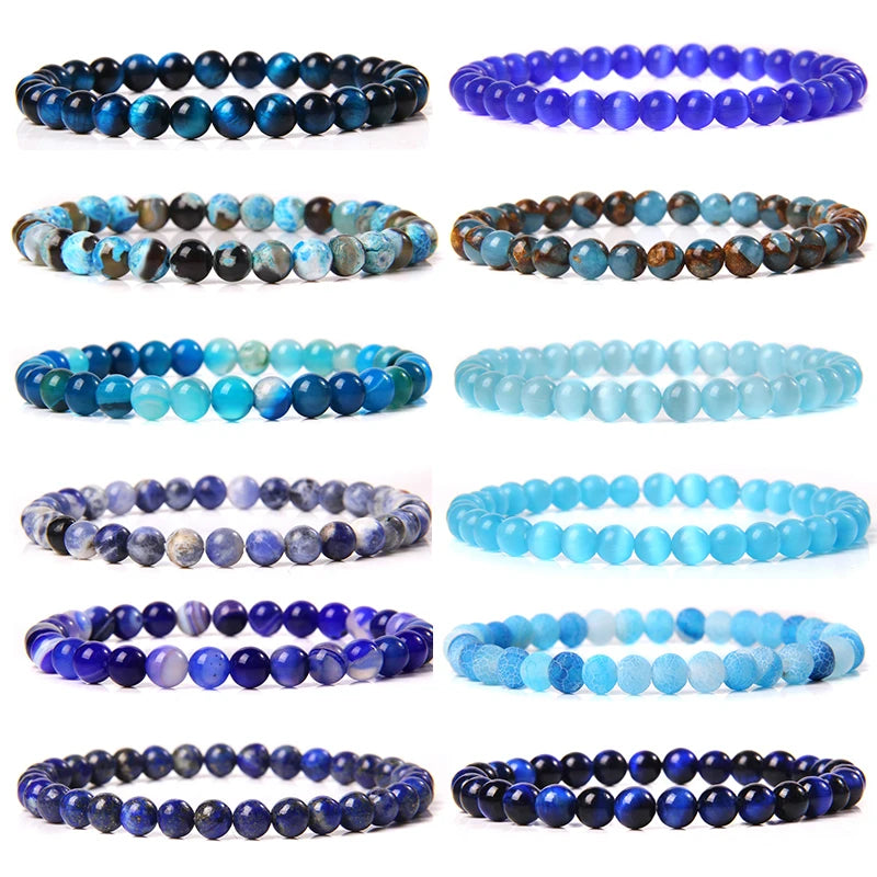 Hemasa  6mm Natural Stone Beads Bracelet/ Blue Tiger Eye/ lapis lazuli Beads Stretchable  Bracelet