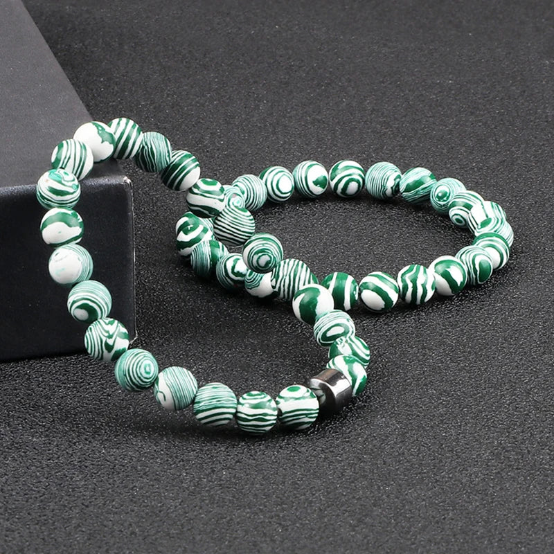 Hemasa   8mm Beads Bracelet Set With  Cylinder Charm for Women
