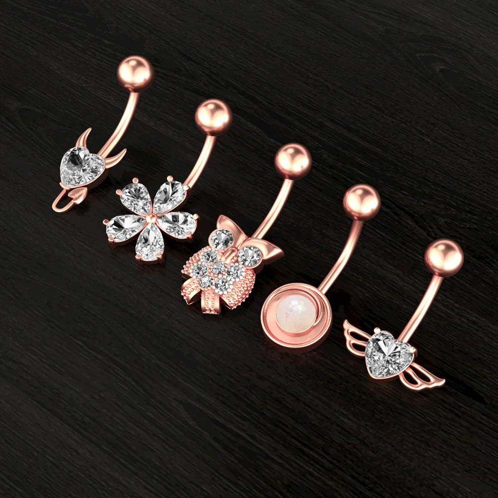 Heart Love Navel Belly Button Rings Devil Moon Butterfly Bow CZ Belly Piercing Ombligo Oreja Stainless Steel Body Jewelry Women