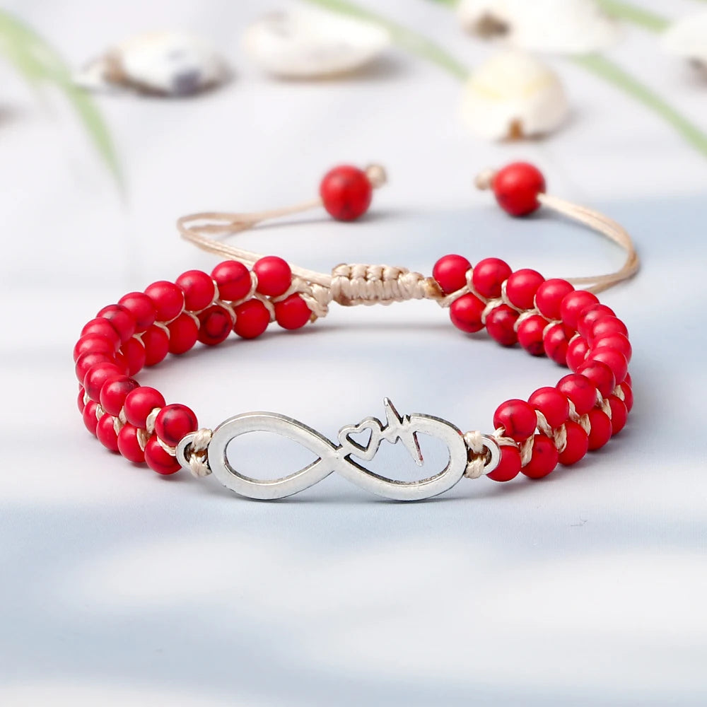4mm Natural Stone Adjustable Charm Braided Beads Bracelets&Bangle Yoga Wrap Bohemia Handmade Fashion Jewelry for Women Men Gifts