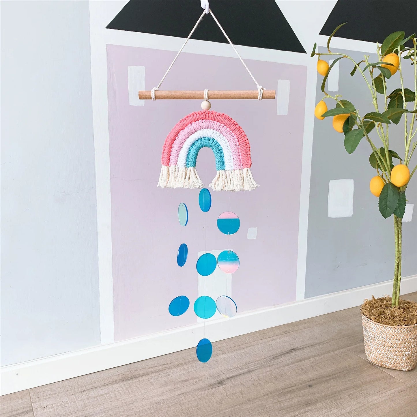 Girl Nursery Room Decor Baby Girl Kids Room Wall Decor Handmade Rainbow Hanging Decoration Nordic Style Home Hanging Decoration