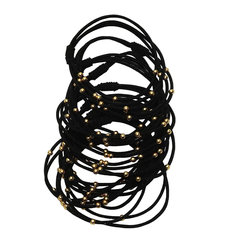Tejesa 10PCS Korean Women Elastic Hair Rubber Bands  for Girs /Golden Plated Beads Hair Scruchies Hair Tie/Holder