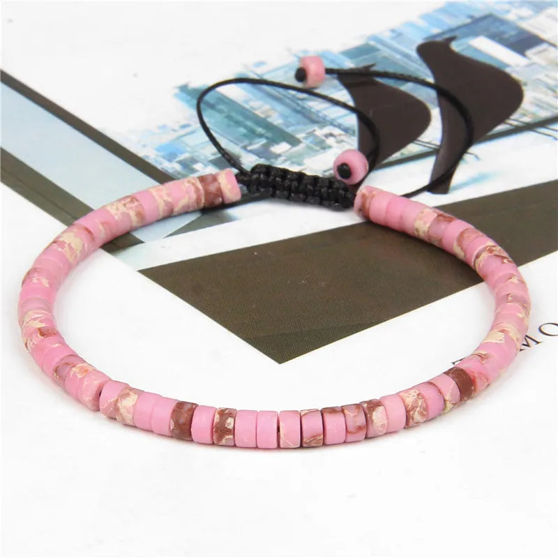 Tejesa  Natural Blue Emperor Stone Beads Woven Bracelet Polished Flat Shape Adjustable Rope Lady's Gift Beaded Bracelet