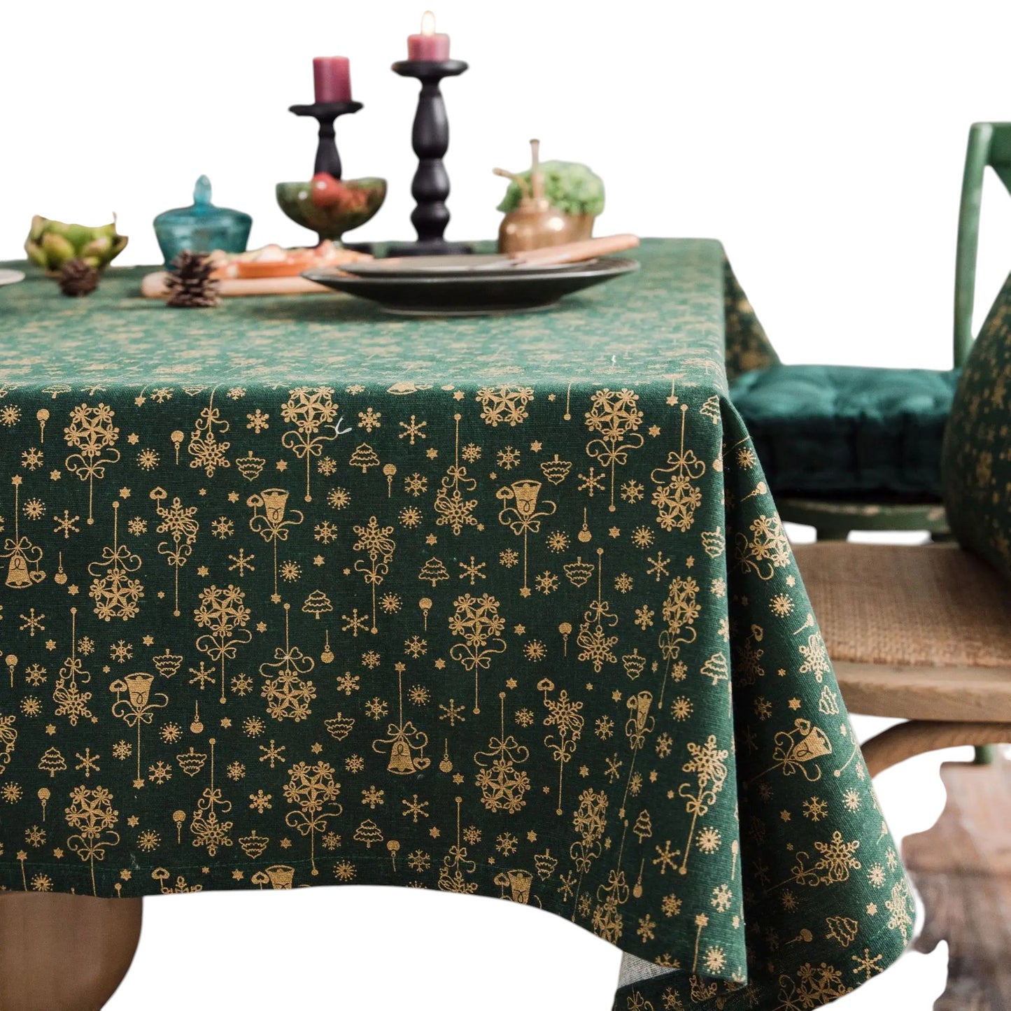 Tejesa Green Tablecloth with Christmas Pattern, Cloth, Pillowcase, Wedding Decoration, Banquet Table Cover