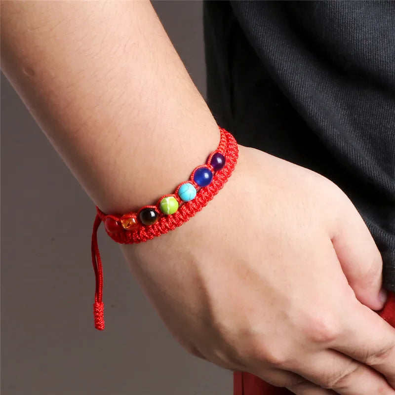 Couple Distance Lucky Bracelet 7 Chakra Black Red White Woven Thread Rope Bracelet Bangles Women Men Charms Bracelet Friend Gift