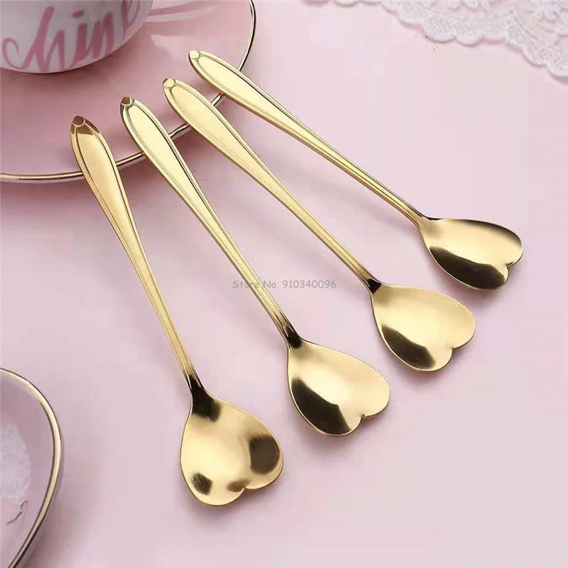 4Pcs Heart Shape Coffee Spoon Dessert Sugar Stirring Spoons Teaspoon Dinnerware Stainless Steel Kitchen Accessories