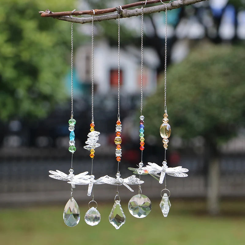 5PCS Dragonfly Crystal Suncatchers Rainbow Maker Hanging Suncatcher Ornament for Home Office Garden Decoration