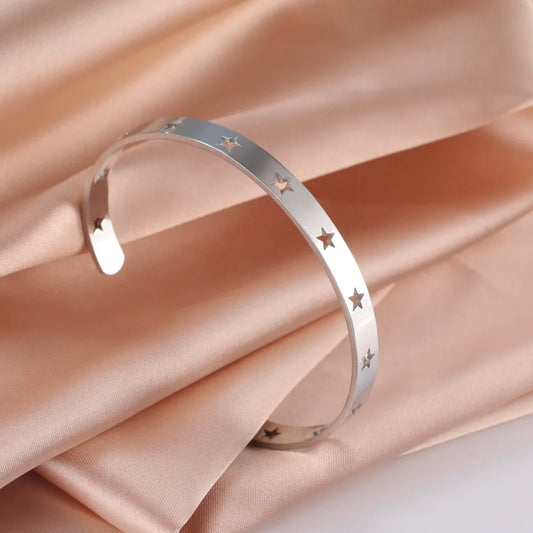 Skyrim Fashion Hollow Star Adjustable Bangles for Women Stainless Steel Cuff Bracelet Party Wedding Jewelry Gifts Wholesale