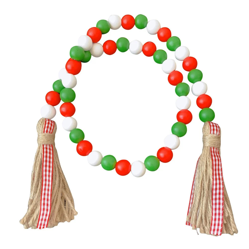 Handmade Wood Bead Garland With Jute Tassel Rustic Wooden Home Decoration Garlands For Rattan Macrame Wall Hanging Boho Gift