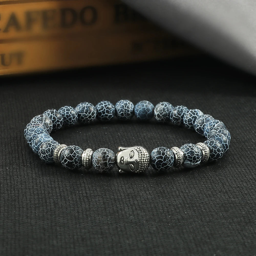 Hemasa Buddha Head Bracelet Natural Onyx Lava Beads Bangle Malachite Stone Elastic Handmade Jewelry For Women Men Buddha Bracelets Gift