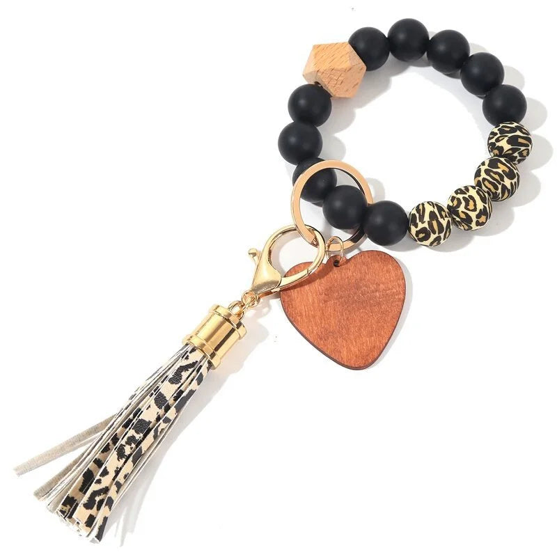 Silicone Keychain For Keys Tassel Wood Beads Bracelet Keyring For Women Accessories Multicolor Keychain Wholesale Hot Sale 2022