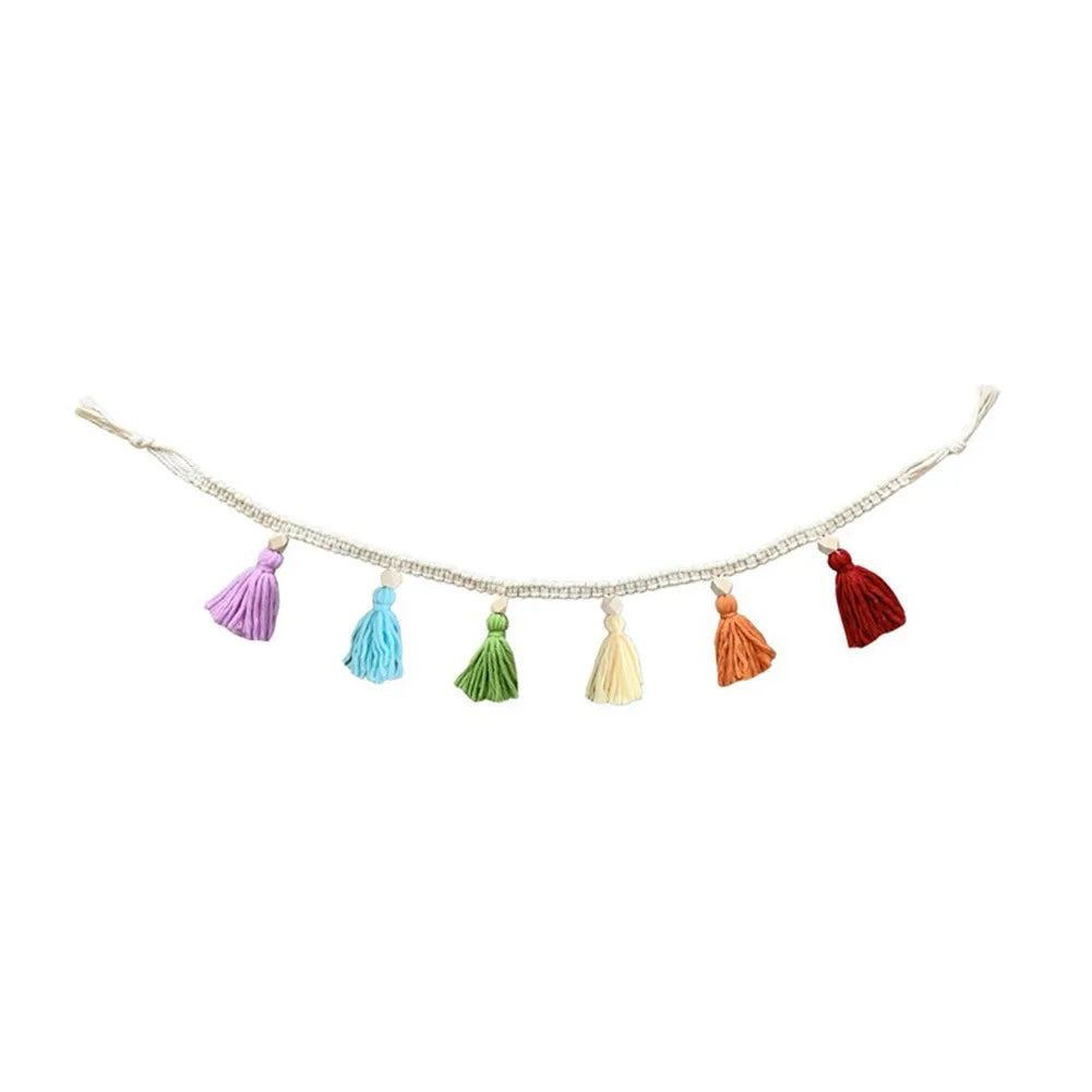 Handmade Wood Bead Garland With Jute Tassel Rustic Wooden Home Decoration Garlands For Rattan Macrame Wall Hanging Boho Gift