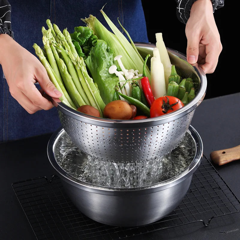 Hemasa Stainless Steel Drain Basket /Colander Round Rice Cleaning Sieve /Fruit Vegetable Washing Basin Strainer Filter