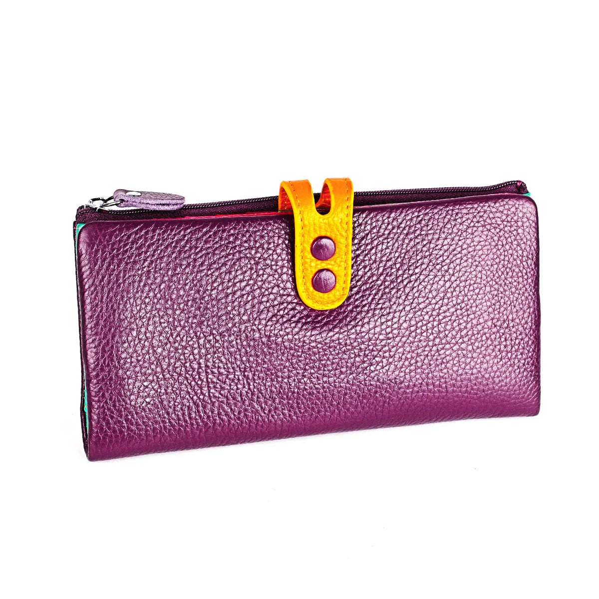 Tejesa Genuine Leather Long Clutch Ladies Purse with Zipper Pocket/ Colorful Phone Wallet