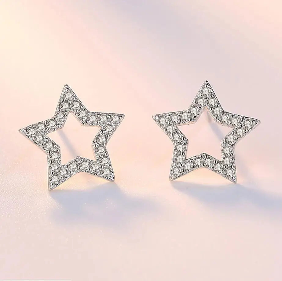 925 Sterling Silver Geometric Star Heart Square Mosaic Zirconia Stud Earrings For Women Silver 925 Jewelry S-E539