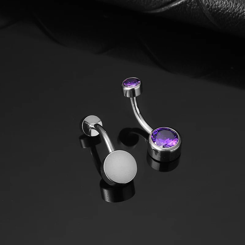 G23 Titanium Opal Zircon Belly Button Ring Round Cubic Bar Barbell Belly Drop Dangle Navel Piercing Men Women Body Jewelry