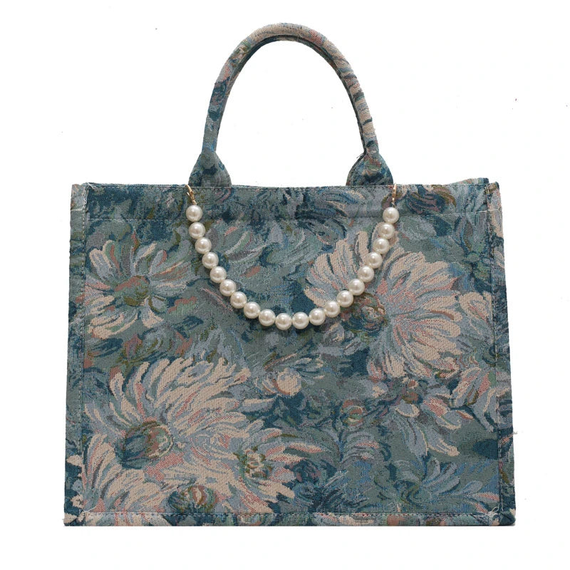 Hemasa Autumn  Woman Canvas Tote Bag Pearl Bead Decorated Crossbag