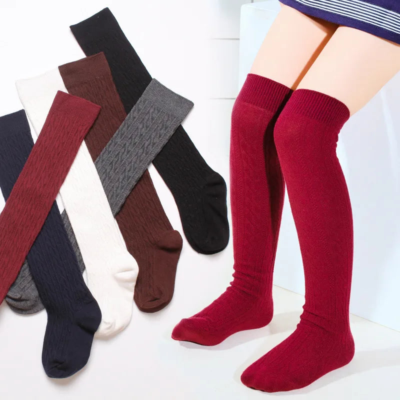 Children's Combed Cotton Boy Girl Over Knee Sock Student High Stockings Solid Color Spring Autumn Kids Legwarmer