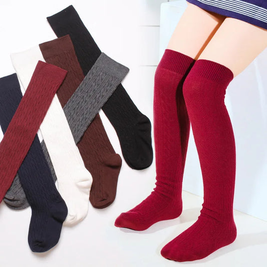 Children's Combed Cotton Boy Girl Over Knee Sock Student High Stockings Solid Color Spring Autumn Kids Legwarmer