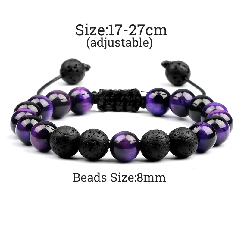 High Quality Purple Tiger Eye Lava Beads Bracelet Women Natural Stone Healing Buddha Adjustable Bangles Jewelry Gift for Friend
