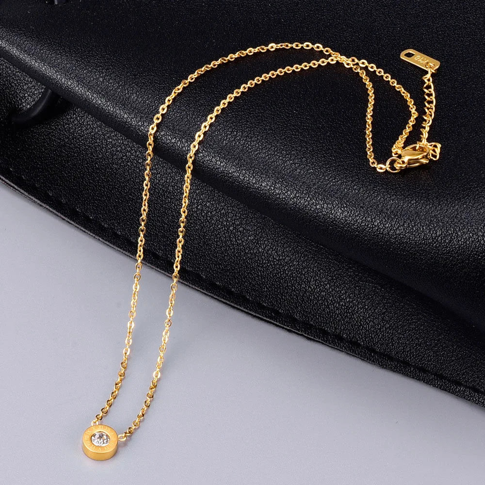 Fashion Women Necklace Stainless Steel Necklaces With Roman Numeral Luxury Women Wedding Jewelry Collars N0105-1