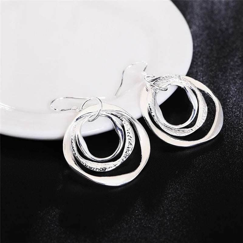 Hemasa 925 Sterling Silver Three Circle Drop Earring For Women