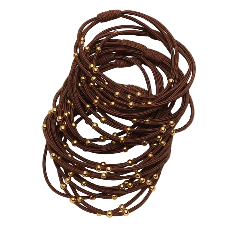 Tejesa 10PCS Korean Women Elastic Hair Rubber Bands  for Girs /Golden Plated Beads Hair Scruchies Hair Tie/Holder
