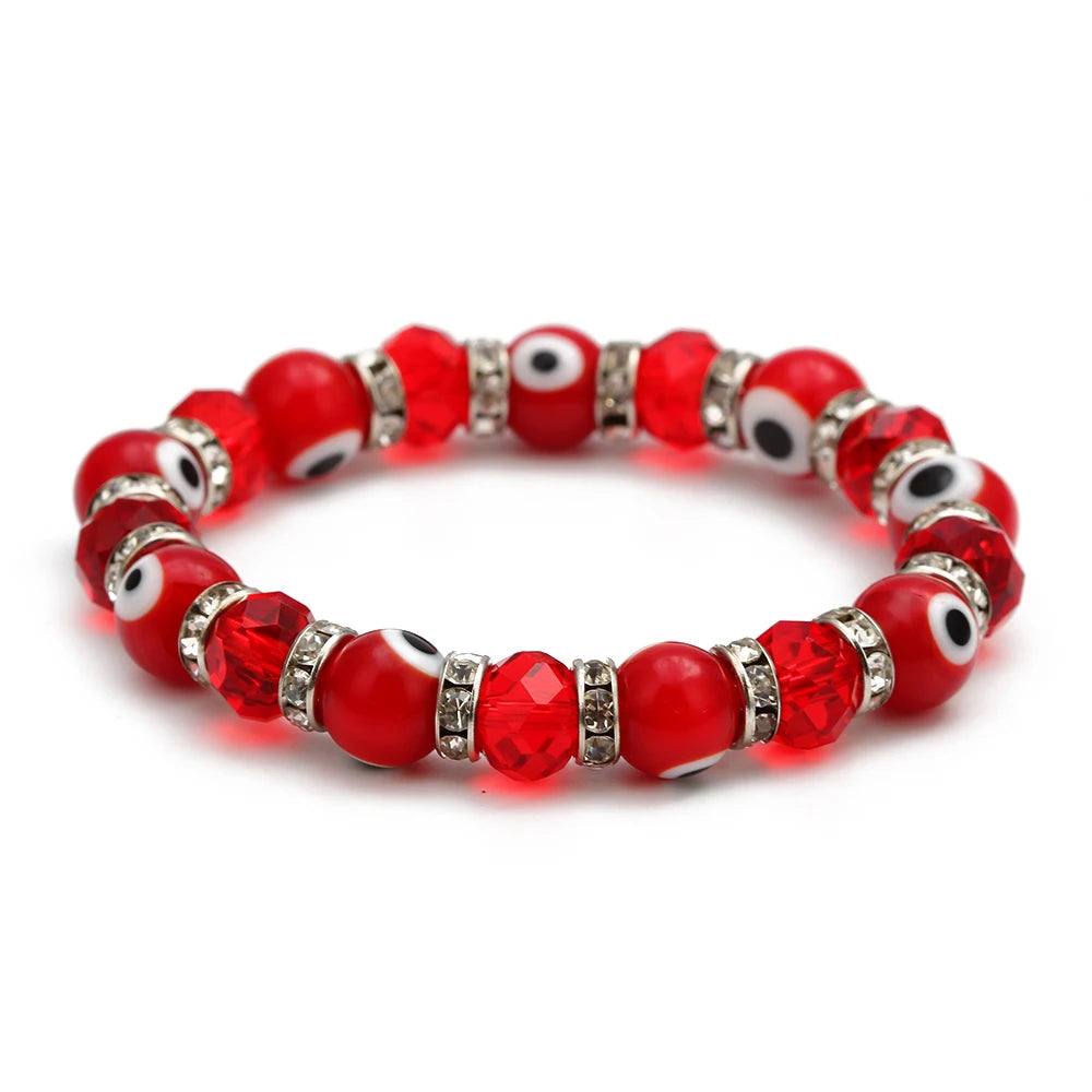 EVIL EYE Glass Bead Strand Bracelet Green Black Red Blue Turkish Eye Bracelet Adjustable Jewelry for Women Female Men EY6482