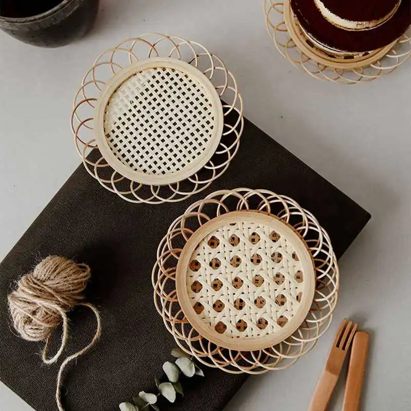 Hemasa Rattan Hand-Woven Coaster Teapot Placemat  for  Dining Table (Set of 4)