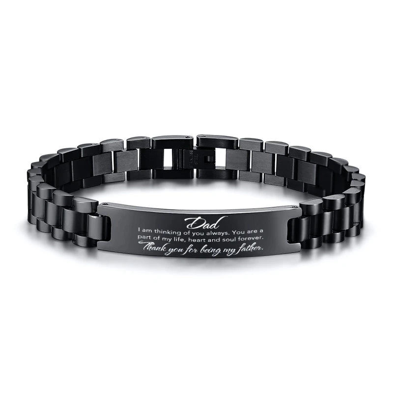 Vnox Customize TO DAD Bracelets for Men Glossy Stainless Steel Link Chain Engrave Thanks Quotes Casual Qualified Jewelry Gift