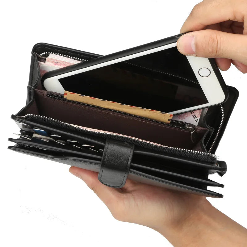 Hemasa  Men Wallets 21 Card Holders Name Engraving Male Purse Quality Zipper Large Capacity PU Leather Wallet For Men