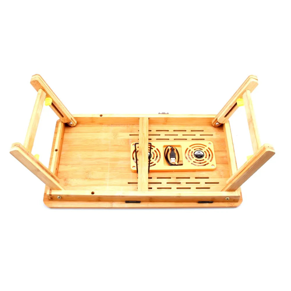 Hemasa Bamboo Laptop Desk With Cooling Fan Pad Tray Adjustable Portable Folding Lapdesk Notebook Stand For Bed Tablet Business Gifts
