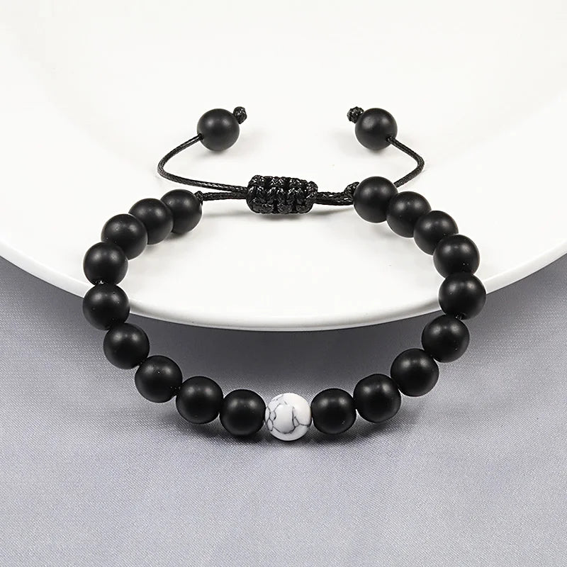 Classic Black White Beaded Bracelet Trendy Braided Rope Natural Lava Stone Adjustable Charm Yoga Bracelets Jewelry For Women Men