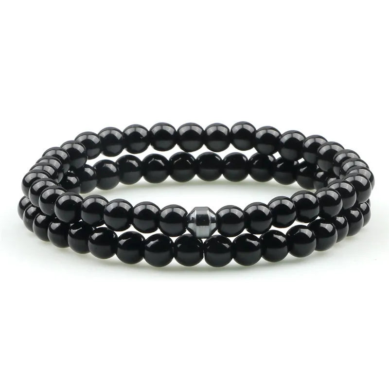 Heamsa   6mm Natural Black Matte Blue Beaded Stone Bracelets Men Jewelry Gifts
