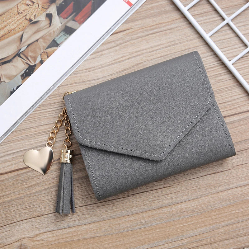 2024 New Korean Style Short Tassel Ladies Wallet Card Holder Student Pure Pendant Buckle Bag Multicolor Small Handbag Women's