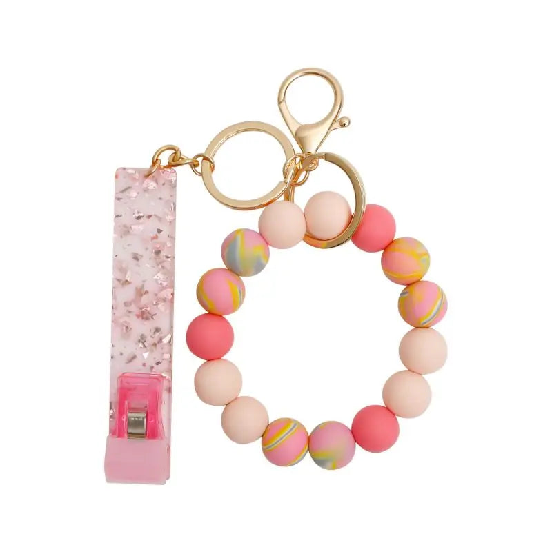 Silicone Keychain with Safe Card Picker Rainbow Color Silicone Beads Women Keyrings Barcelet Fashion Keychains For Keys Bag Car