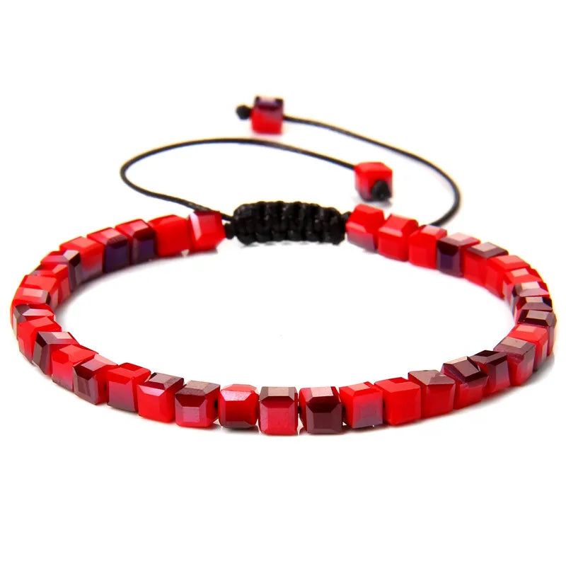 Tejesa 4MM Cube Crystal  Colourful Crystal Braided Bracelet Adjustable Handmade Thin Jewelry