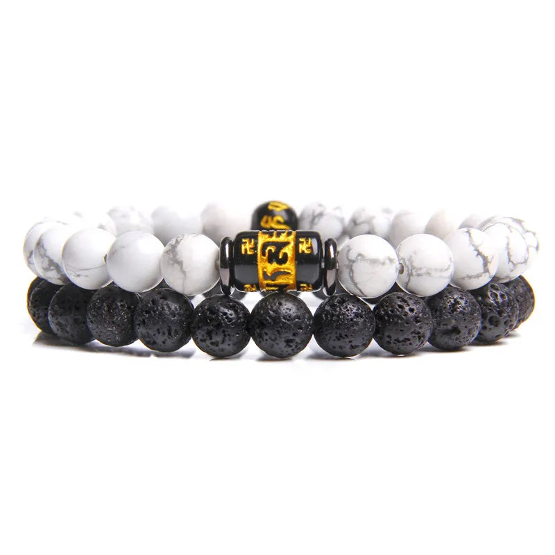 Fashion 2pcs Bead Bracelet Men Natural Tiger Eye Hematite Obsidian Beaded Bracelets Homme Energy Stretch Bracelet Men Jewelry