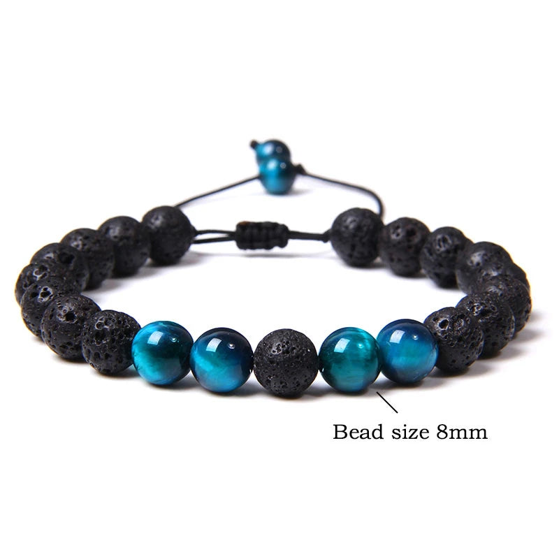 Tejesa 2pcs Men Bracelet 8mm Natual Stone Tiger Eye Beads Bracelet Round Onyx Beaded Adjustable Bracelet Jewelry Women Men