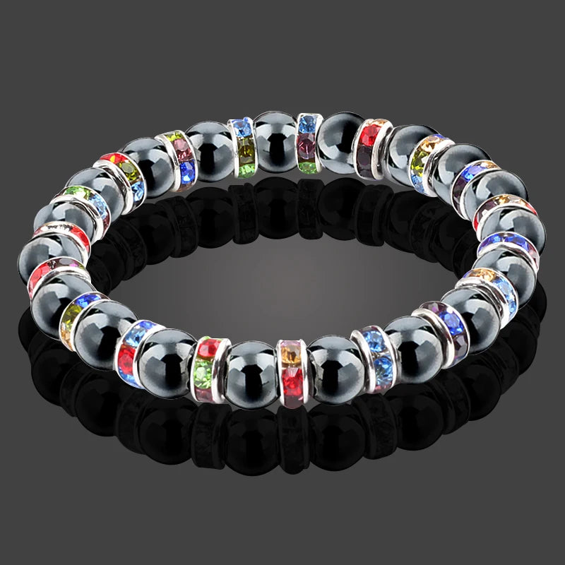 Men Natural Stone Beads Bracelet Charm Women Crystal Rhinestone Hematite Stretch Bracelets Bangle Healing Jewelry Pulsera Hombre
