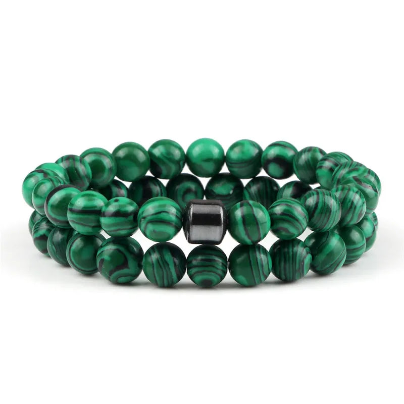 Hemasa 8mm  Beads Stretchable Bracelet Set With Cylinder Charm  for  Women