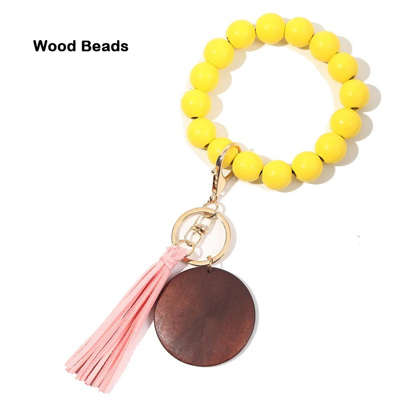 Silicone Keychain For Keys Tassel Wood Beads Bracelet Keyring For Women Accessories Multicolor Keychain Wholesale Hot Sale 2022