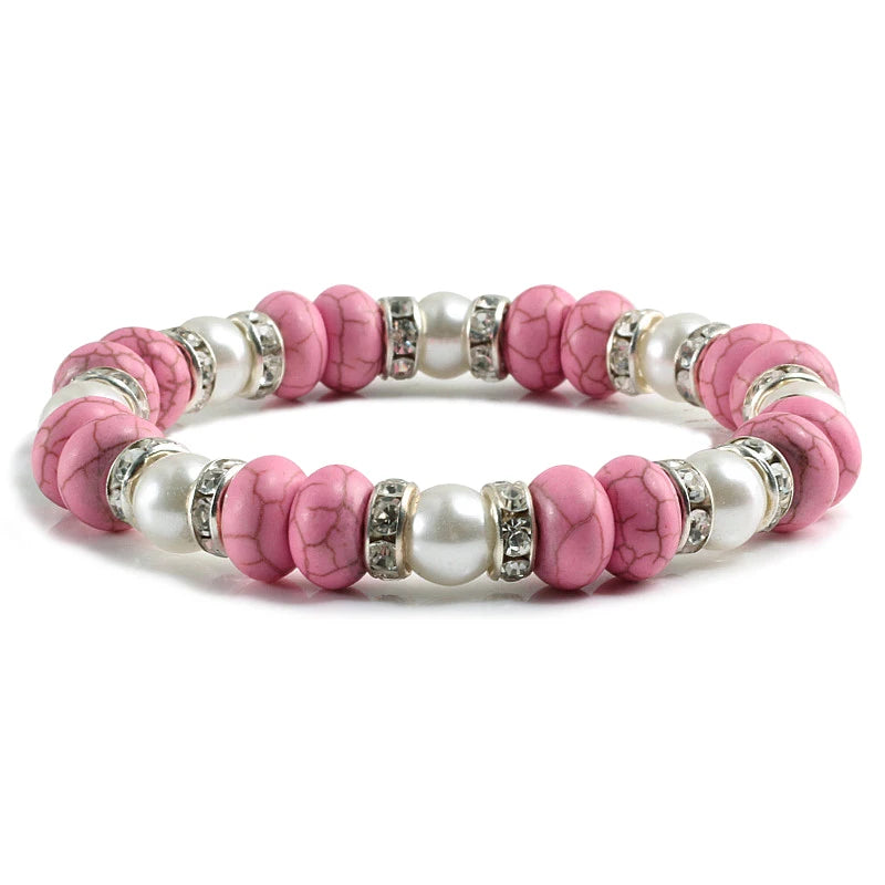Multicolors Charm Women Beads Bracelets White Crystal Natural Stone Stretch Bracelet Pearl Yoga Jewelry Friendship Gift pulseira
