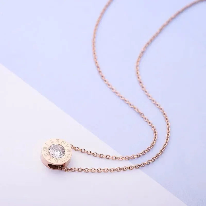 Fashion Women Necklace Stainless Steel Necklaces With Roman Numeral Luxury Women Wedding Jewelry Collars N0105-1