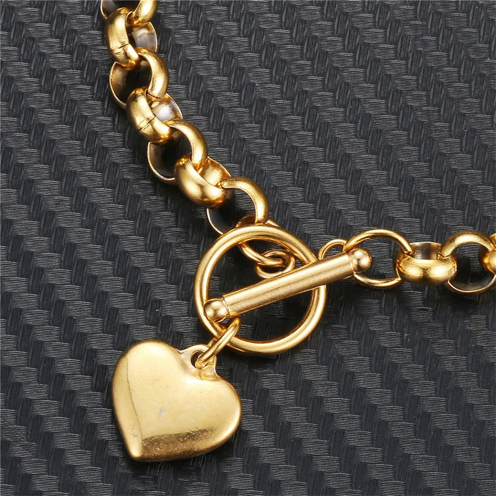 Tejesa Stainless Steel Keel Chain Puff Heart Charms  with  Toggle Bracelets
